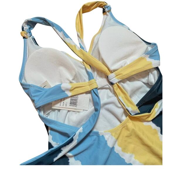Jessica Simpson Smooth Sailing V-Neck One-Piece Swimsuit Blue Yellow Medium NWT - Picture 4 of 5